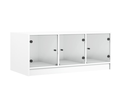 Mesa de centro con puertas de vidrio blanca 102x50x42 cm