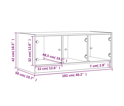 Mesa de centro con puertas de vidrio blanca 102x50x42 cm