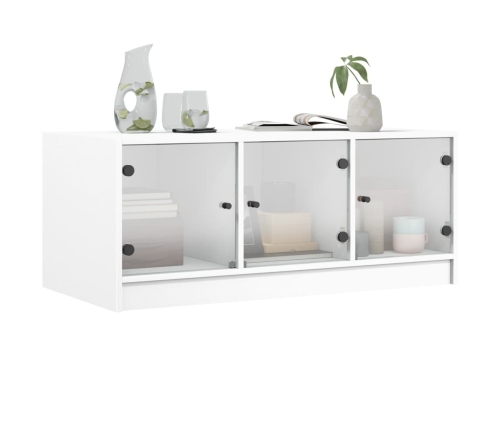 Mesa de centro con puertas de vidrio blanca 102x50x42 cm