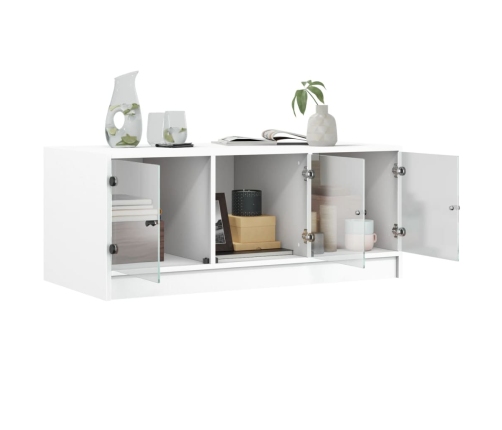 Mesa de centro con puertas de vidrio blanca 102x50x42 cm