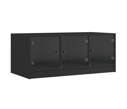 Mesa de centro con puertas de vidrio negra 102x50x42 cm