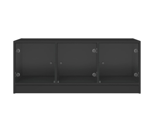 Mesa de centro con puertas de vidrio negra 102x50x42 cm