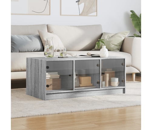 Mesa de centro con puertas de vidrio gris Sonoma 102x50x42 cm