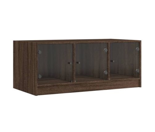 vidaXL Mesa de centro con puertas de vidrio marrón roble 102x50x42 cm