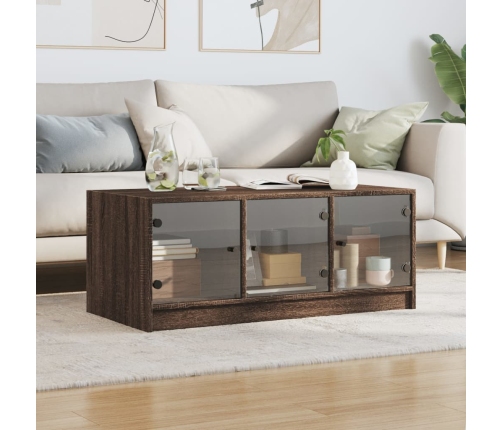 vidaXL Mesa de centro con puertas de vidrio marrón roble 102x50x42 cm