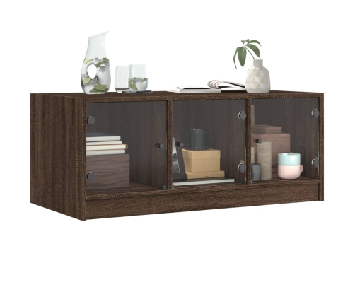 vidaXL Mesa de centro con puertas de vidrio marrón roble 102x50x42 cm