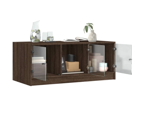 vidaXL Mesa de centro con puertas de vidrio marrón roble 102x50x42 cm