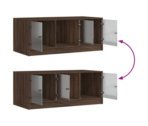 vidaXL Mesa de centro con puertas de vidrio marrón roble 102x50x42 cm