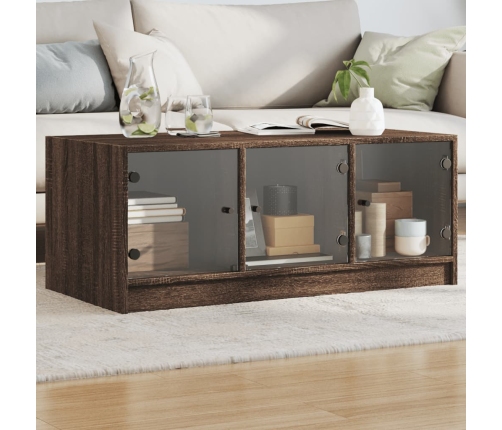 vidaXL Mesa de centro con puertas de vidrio marrón roble 102x50x42 cm