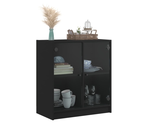 Armario auxiliar con puertas de vidrio negro 68x37x75,5 cm