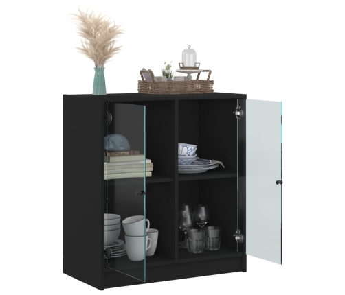 Armario auxiliar con puertas de vidrio negro 68x37x75,5 cm