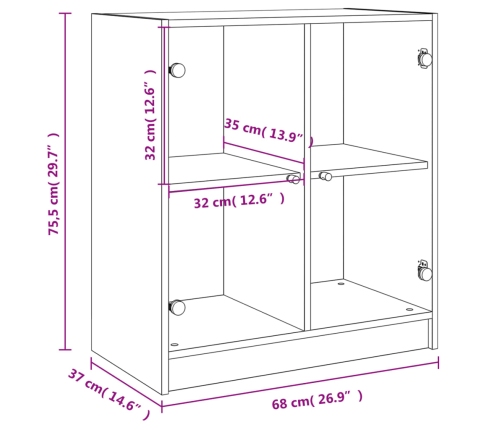 Armario auxiliar con puertas de vidrio negro 68x37x75,5 cm