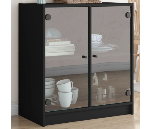 Armario auxiliar con puertas de vidrio negro 68x37x75,5 cm