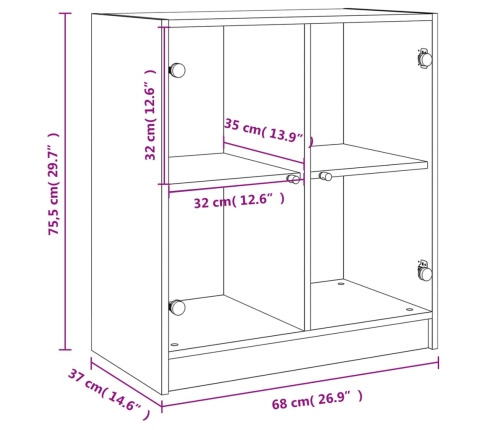 Armario auxiliar puertas de vidrio gris hormigón 68x37x75,5 cm