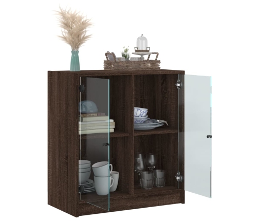 Armario auxiliar puertas de vidrio marrón roble 68x37x75,5 cm