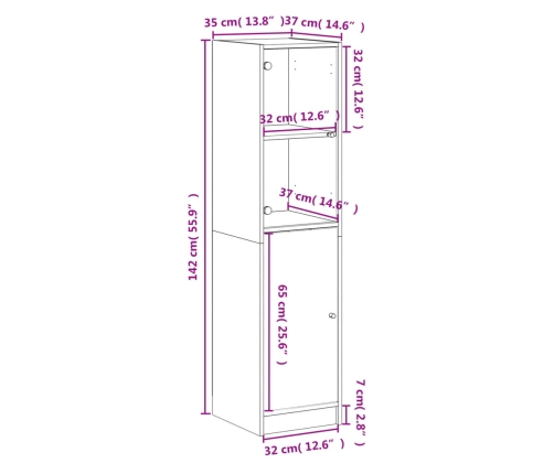 Aparador con puerta de vidrio roble ahumado 35x37x142 cm