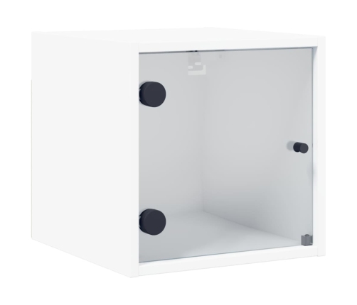 Mesitas de noche con puertas de vidrio 2 uds blanco 35x37x35 cm