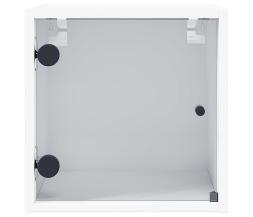 Mesitas de noche con puertas de vidrio 2 uds blanco 35x37x35 cm