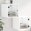 Mesitas de noche con puertas de vidrio 2 uds blanco 35x37x35 cm