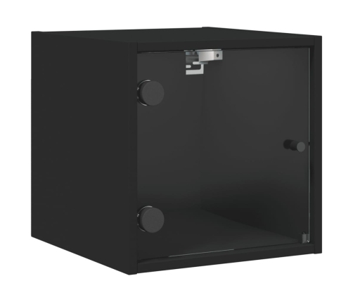 Mesitas de noche con puertas de vidrio 2 uds negro 35x37x35 cm