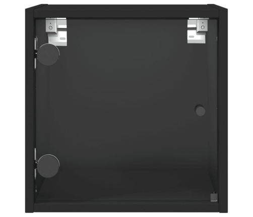 Mesitas de noche con puertas de vidrio 2 uds negro 35x37x35 cm