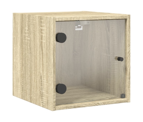 vidaXL Mesitas noche con puertas vidrio 2 uds roble Sonoma 35x37x35 cm