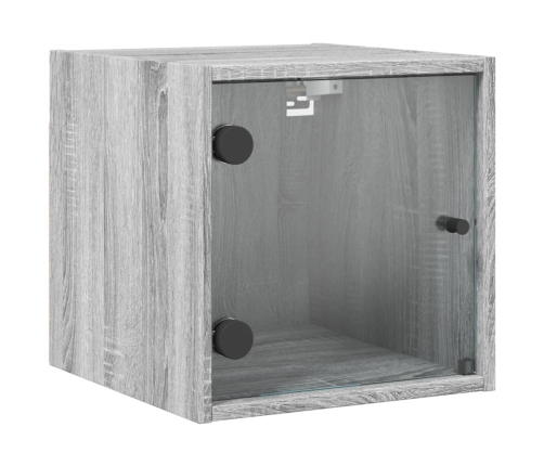 vidaXL Mesitas noche con puertas vidrio 2 uds gris Sonoma 35x37x35 cm