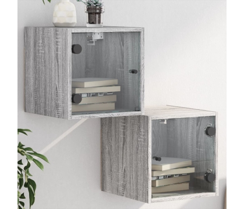 vidaXL Mesitas noche con puertas vidrio 2 uds gris Sonoma 35x37x35 cm