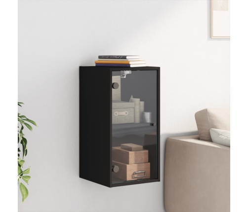 Mueble de pared con puertas de vidrio negro 35x37x68,5 cm