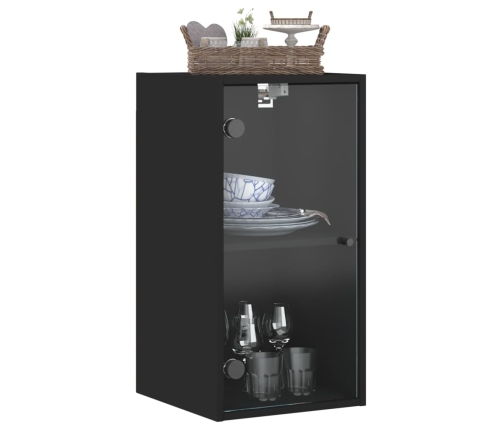 Mueble de pared con puertas de vidrio negro 35x37x68,5 cm