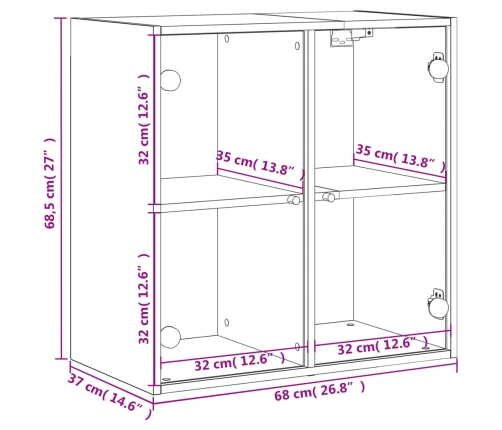 Mueble de pared puertas de vidrio roble Sonoma 68x37x68,5 cm