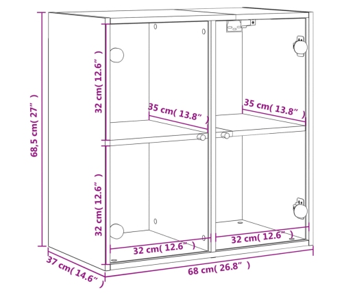 Mueble de pared puertas de vidrio gris hormigón 68x37x68,5 cm