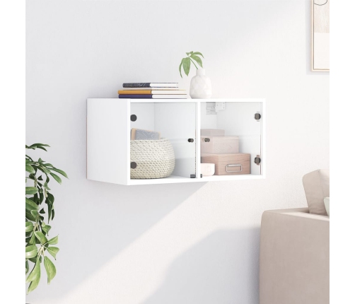 Mueble de pared con puertas de vidrio blanco 68,5x37x35 cm