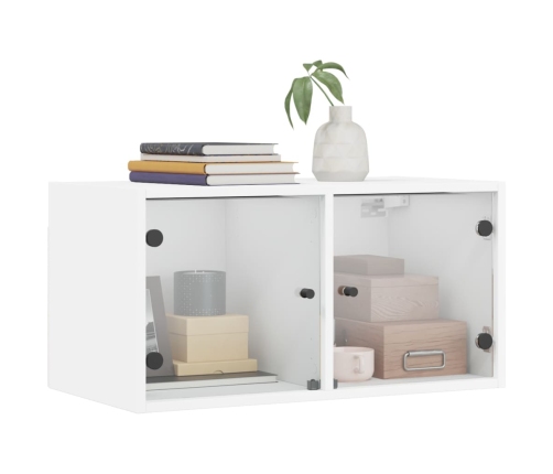 Mueble de pared con puertas de vidrio blanco 68,5x37x35 cm