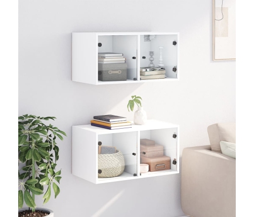 Mueble pared con puertas de vidrio 2 uds blanco 68,5x37x35 cm