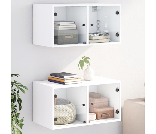 Mueble pared con puertas de vidrio 2 uds blanco 68,5x37x35 cm