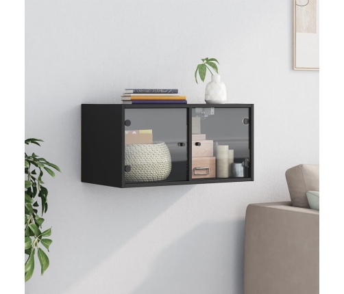 Mueble de pared con puertas de vidrio negro 68,5x37x35 cm