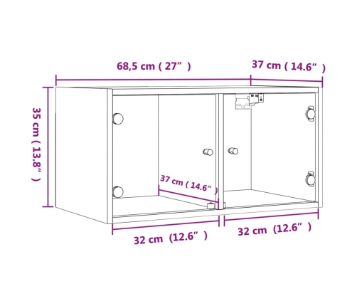 Mueble de pared con puertas de vidrio negro 68,5x37x35 cm