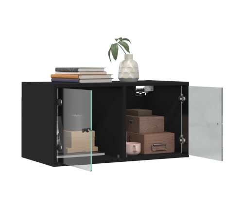 Mueble de pared con puertas de vidrio negro 68,5x37x35 cm