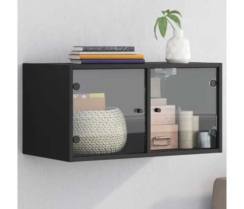 Mueble de pared con puertas de vidrio negro 68,5x37x35 cm