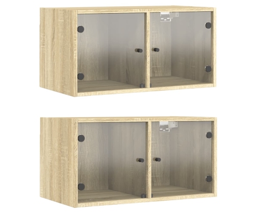 Mueble pared puertas de vidrio 2 uds roble Sonoma 68,5x37x35 cm