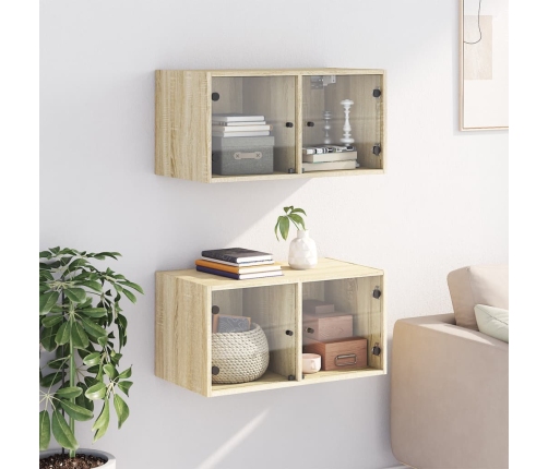 Mueble pared puertas de vidrio 2 uds roble Sonoma 68,5x37x35 cm