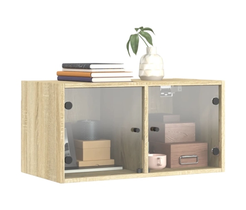 Mueble pared puertas de vidrio 2 uds roble Sonoma 68,5x37x35 cm