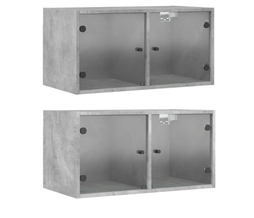 Mueble pared puertas vidrio 2 uds gris hormigón 68,5x37x35 cm