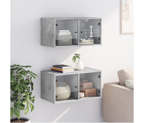 Mueble pared puertas vidrio 2 uds gris hormigón 68,5x37x35 cm