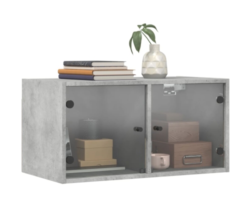 Mueble pared puertas vidrio 2 uds gris hormigón 68,5x37x35 cm