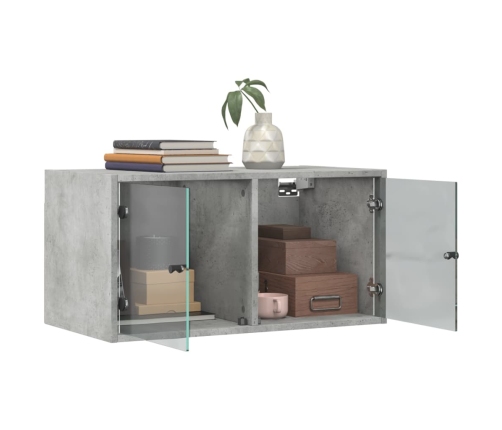 Mueble pared puertas vidrio 2 uds gris hormigón 68,5x37x35 cm