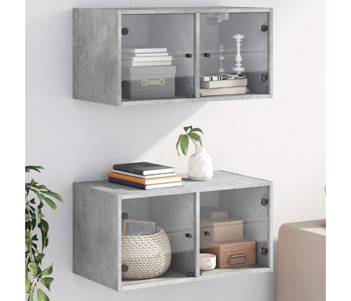 Mueble pared puertas vidrio 2 uds gris hormigón 68,5x37x35 cm