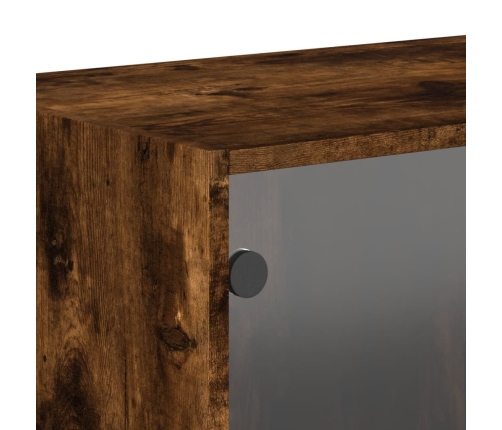 Mueble de pared puertas de vidrio roble ahumado 68,5x37x35 cm