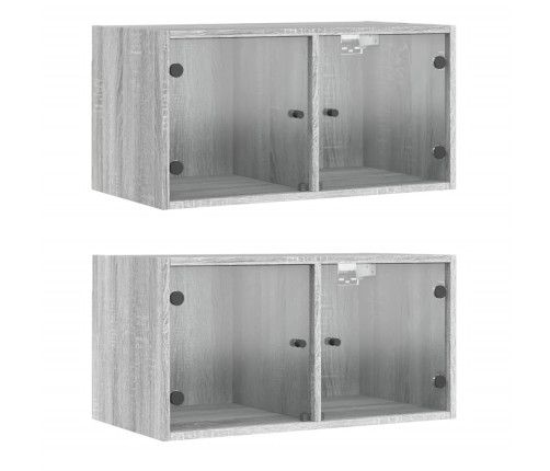 Mueble pared puertas de vidrio 2 uds gris Sonoma 68,5x37x35 cm